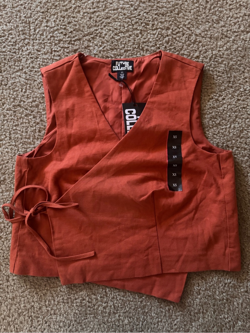 Future Collective Rust Wrap Crop Top with Side Tie